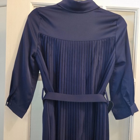 Aleeza Elegant Marquis Navy Belted Midi Dress With Pleats - Picture 7 of 9